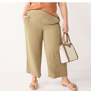 Plus Size Nine West High Rise Wide Leg Crop Tan Pants